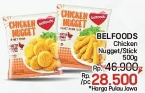 Promo Harga Belfoods Nugget Chicken Nugget, Chicken Nugget Stick 500 gr - LotteMart