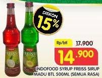 Promo Harga FREISS Syrup Frambozen, Cocopandan, Melon 500 ml - Superindo