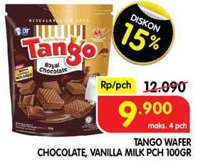 Promo Harga Tango Long Wafer Chocolate, Vanilla Milk 110 gr - Superindo