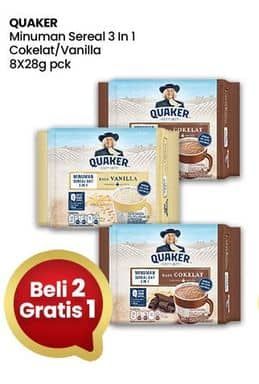 Promo Harga Quaker Oatmeal 3in1 Cokelat, 3in1 Vanilla per 8 pcs 28 gr - Indomaret