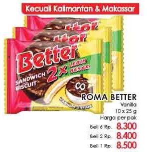 Promo Harga ROMA Better Sandwich per 10 pcs 25 gr - LotteMart