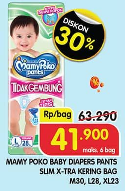Promo Harga Mamy Poko Pants Xtra Kering Slim Tidak Gembung M30, L28, XL23 23 pcs - Superindo