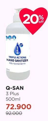 Promo Harga Q-SAN 3 Plus Triple Actions Hand Sanitizer 500 ml - Watsons