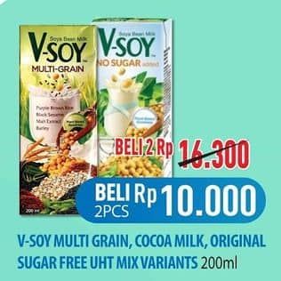 Promo Harga V-soy Soya Bean Milk Low Sugar, Multi Grain, Original, Cocoa 200 ml - Hypermart