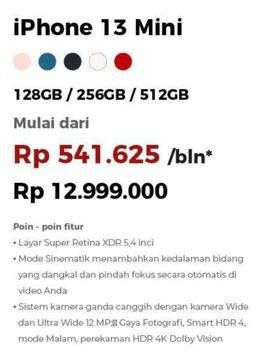 Promo Harga APPLE iPhone 13 Mini 512 GB, 128 GB, 256 GB  - Erafone