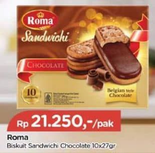 Promo Harga Roma Sandwich Chocolate per 10 pcs 27 gr - TIP TOP