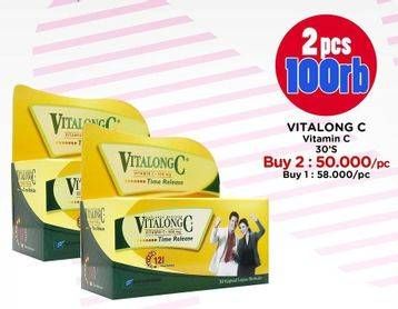 Promo Harga Vitalong C Vitamin C 500mg 30 pcs - Watsons
