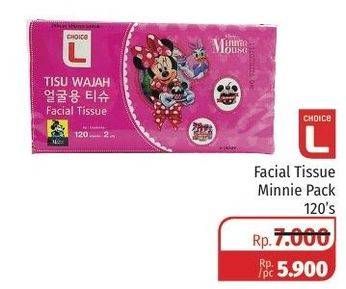 Promo Harga CHOICE L Facial Tissue Minnie 120 pcs - Lotte Grosir