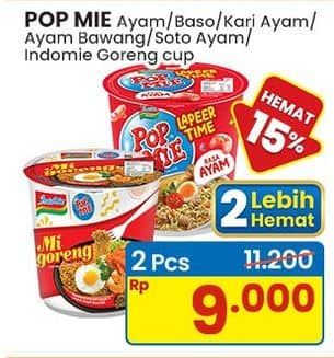 Promo Harga Indomie Pop Mie Instan Ayam, Baso, Kari Ayam, Ayam Bawang, Soto Ayam, Indomie Goreng 75 gr - Indomaret