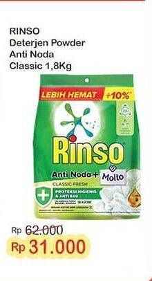 Promo Harga Rinso Anti Noda Deterjen Bubuk + Molto Classic Fresh 1800 gr - Indomaret