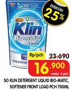 Promo Harga SO KLIN Biomatic Liquid Detergent Front Load, +Softener Front Load 700 ml - Superindo