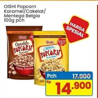 Promo Harga Oishi Popcorn Karamel, Coklat, Belgian Butter Cheese 100 gr - Indomaret