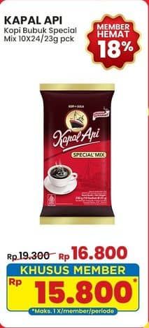 Promo Harga Kapal Api Kopi Bubuk Special Mix per 10 sachet 24 gr - Indomaret