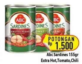 Promo Harga ABC Sardines Saus Ekstra Pedas, Saus Tomat, Saus Cabai 155 gr - Hypermart