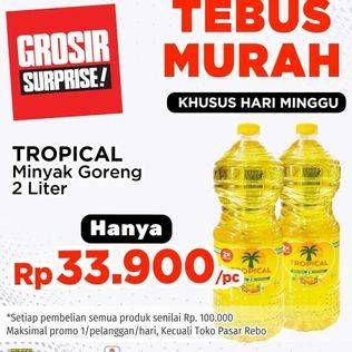 Promo Harga Tropical Minyak Goreng 2000 ml - Lotte Grosir