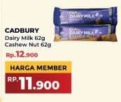 Promo Harga Cadbury Dairy Milk Original, Cashew Nut 62 gr - Yogya