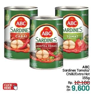 Promo Harga ABC Sardines Saus Tomat, Saus Cabai, Saus Ekstra Pedas 155 gr - LotteMart