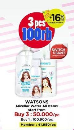 Promo Harga Watsons Micellar Cleansing Water All Variants 485 ml - Watsons