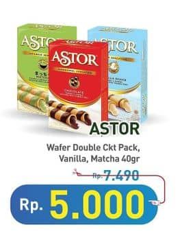 Promo Harga Astor Wafer Roll Double Chocolate, Vanilla, Matcha 40 gr - Hypermart