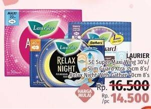 Promo Harga LAURIER Slimguard 35 cm 8s/ Super Maxi Wing 30s/ Relax Night Gather 40 cm 8s  - LotteMart