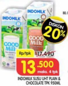 Promo Harga Indomilk Susu UHT Full Cream Plain, Cokelat 950 ml - Superindo