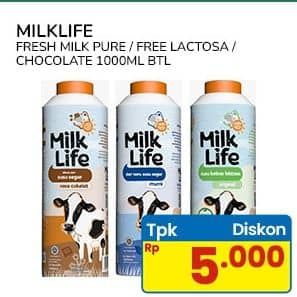 Promo Harga Milk Life Fresh Milk Murni, Bebas Laktosa, Cokelat 1000 ml - Indomaret