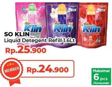 Promo Harga SO KLIN Liquid Detergent + Anti Bacterial Red Perfume Collection, + Anti Bacterial Violet Blossom, Power Clean Action 1600 ml - Yogya