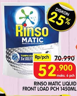 Promo Harga Rinso Detergent Matic Liquid Front Load 1450 ml - Superindo