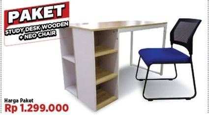 Promo Harga Study Desk Wooden+Neo Chair  - COURTS