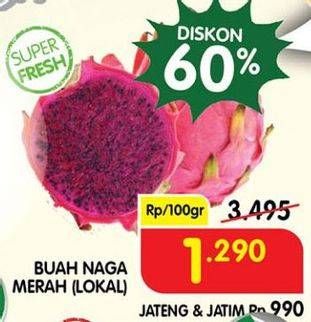 Promo Harga Buah Naga Merah Lokal per 100 gr - Superindo