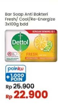 Promo Harga Dettol Bar Soap Fresh, Cool, Reenergize 100 gr - Indomaret