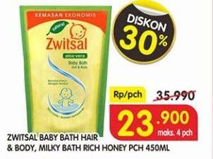 Promo Harga ZWITSAL Natural Baby Bath Hair Body, Milky Rich, Rich Honey 450 ml - Superindo