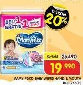 Promo Harga MAMY POKO Baby Wipes Hand & Mouth 50 sheet - Superindo