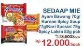 SEDAAP Mie Ayam Bawang 70 g/ Korean Spicy Soup 77 g/ Kari Spesial 75 g/ Spicy Laksa 83 g