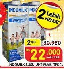 Promo Harga INDOMILK Susu UHT Plain per 2 pcs 1000 ml - Superindo