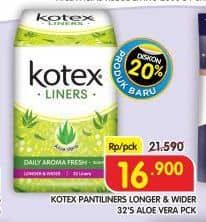 Promo Harga Kotex Fresh Liners Longer & Wider Scented Aloevera 32 pcs - Superindo