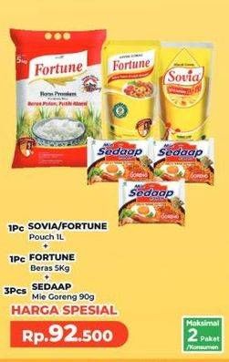 Sovia/Fortune Minyak Goreng + Fortune Beras + Sedaap Mie Goreng