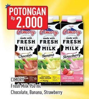 Promo Harga CIMORY Fresh Milk Chocolate, Banana, Strawberry 950 ml - Hypermart