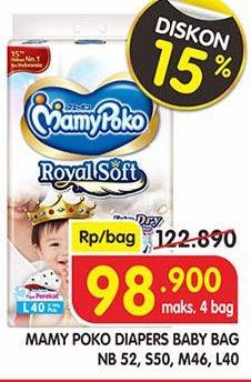 Promo Harga Mamy Poko Perekat Royal Soft NB52, S50, M46, L40  - Superindo