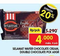 Promo Harga Selamat Wafer Choco Cream, Double Chocolate 60 gr - Superindo