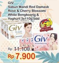Promo Harga GIV Bar Soap Damask Rose Cherry Blossom, White Bengkoang per 3 pcs 110 gr - Indomaret