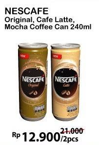 Promo Harga Nescafe Ready to Drink Original, Coffee Latte, Mocca Latte per 2 kaleng 240 ml - Alfamart