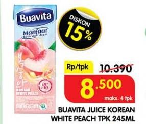 Promo Harga Buavita Fresh Juice Korean White Peach 245 ml - Superindo