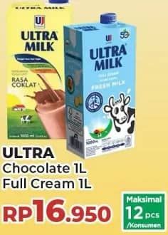 Promo Harga Ultra Milk Susu UHT Coklat, Full Cream 1000 ml - Yogya