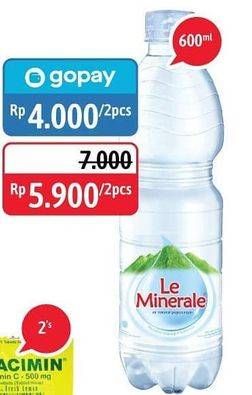Promo Harga LE MINERALE Air Mineral per 2 botol 600 ml - Alfamidi