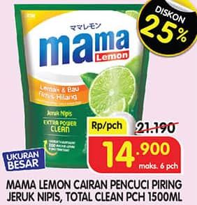Promo Harga Mama Lemon Cairan Pencuci Piring Jeruk Nipis 1500 ml - Superindo