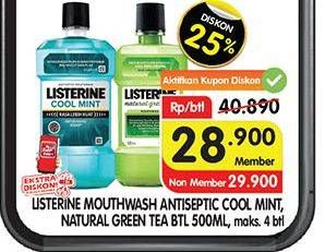 Promo Harga LISTERINE Mouthwash Antiseptic Cool Mint, Natural Green Tea 500 ml - Superindo