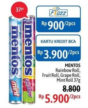 Promo Harga MENTOS Candy Rainbow, Fruit, Grape, Mint per 2 roll 37 gr - Alfamidi