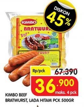 Promo Harga KIMBO Bratwurst Original, Lada Hitam 500 gr - Superindo