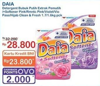 Promo Harga Daia Deterjen Bubuk Putih, + Softener Pink, + Softener Violet, Clean Fresh Hijab 1700 gr - Indomaret